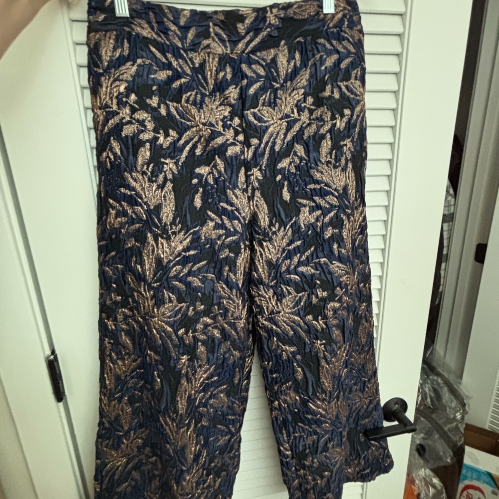 Anthropologie Blue Black and Gold Patterned Pants